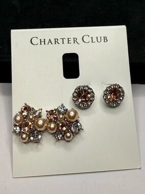 Charter Club Pearl and Crystal Stud Earring Duo in Champagne and Clear